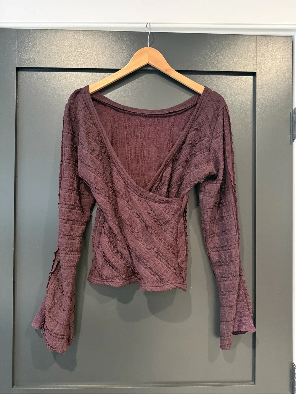 Free People Mauve Textured Bell Sleeve Top